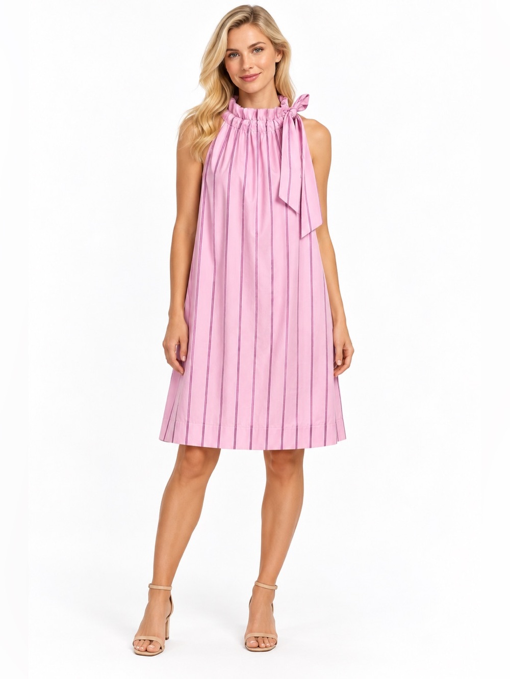 Glam NWT Boutique Size Small Sleeveless Pink Tie-Neck A-Line Dress